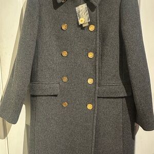 J. Crew Gray Pea Coat with Gold Buttons